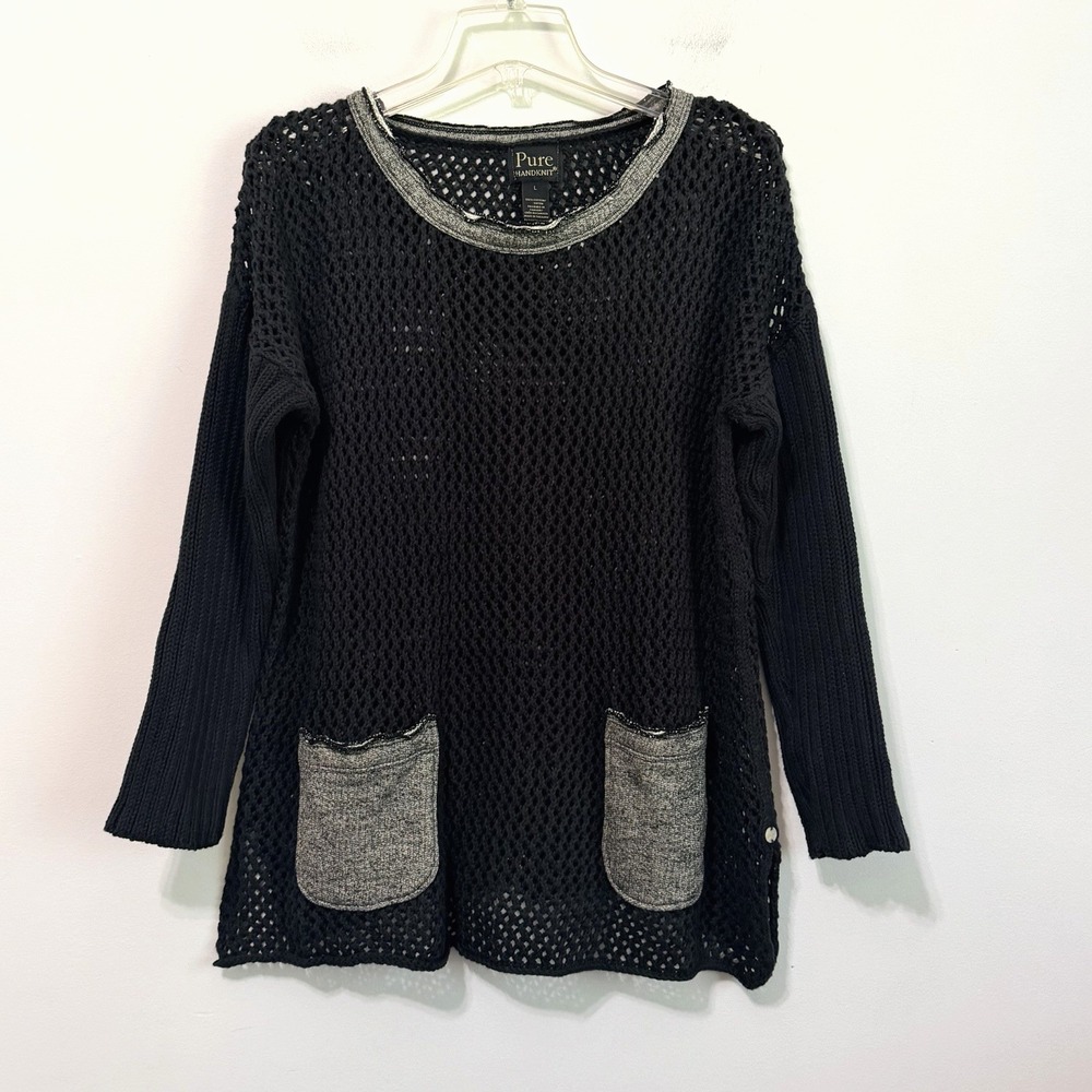 Pure Handknit ANTHROPOLOGIE Open Crochet Cotton Pullover Sweater Large Boho‎